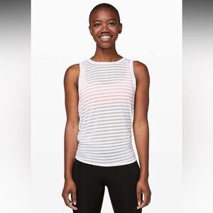 Lululemon Meet Halfway Tank Size 8 Sheer Stripe White Tie Back Yoga